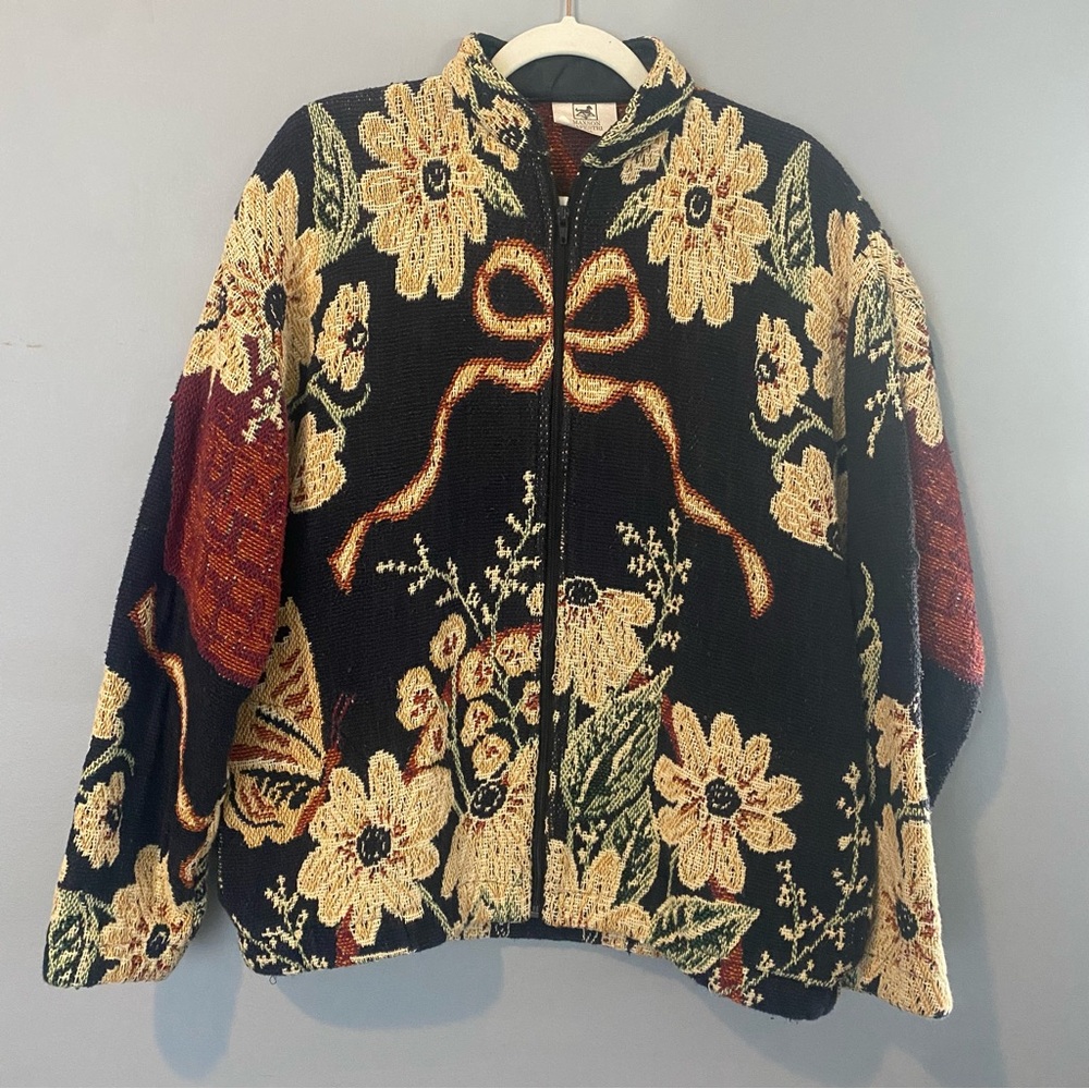 Vintage Maxson Tapestri 100% cotton made in USA Floral Bomber Jacket one size